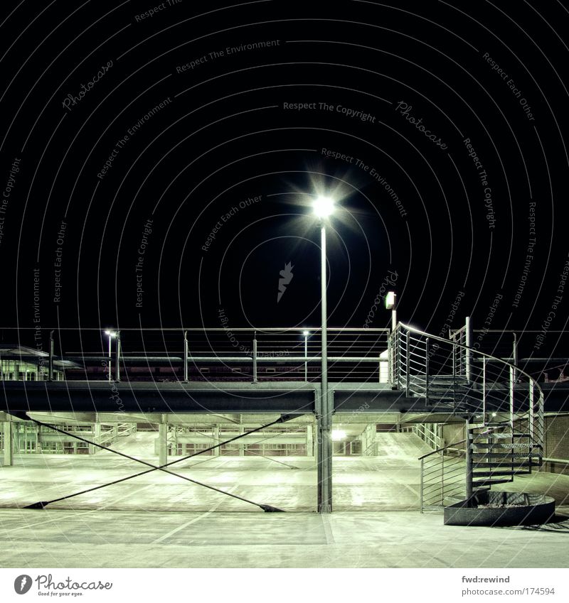 Urban Landscape II Colour photo Deserted Copy Space top Night Artificial light Long exposure Central perspective Aachen Parking garage Architecture Stairs Dark