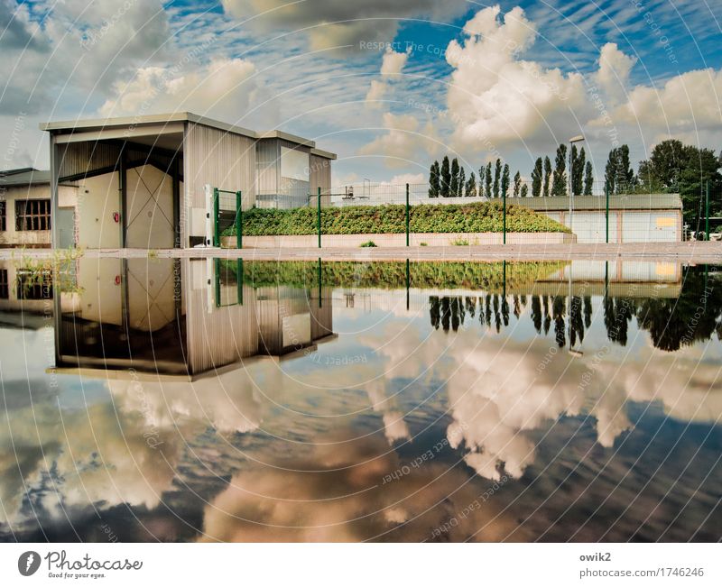 deposit Sky Clouds Climate Beautiful weather Tree Grass Seyda Saxony-Anhalt Germany Small Town Industrial plant Gate Facade Identity Idyll Workplace