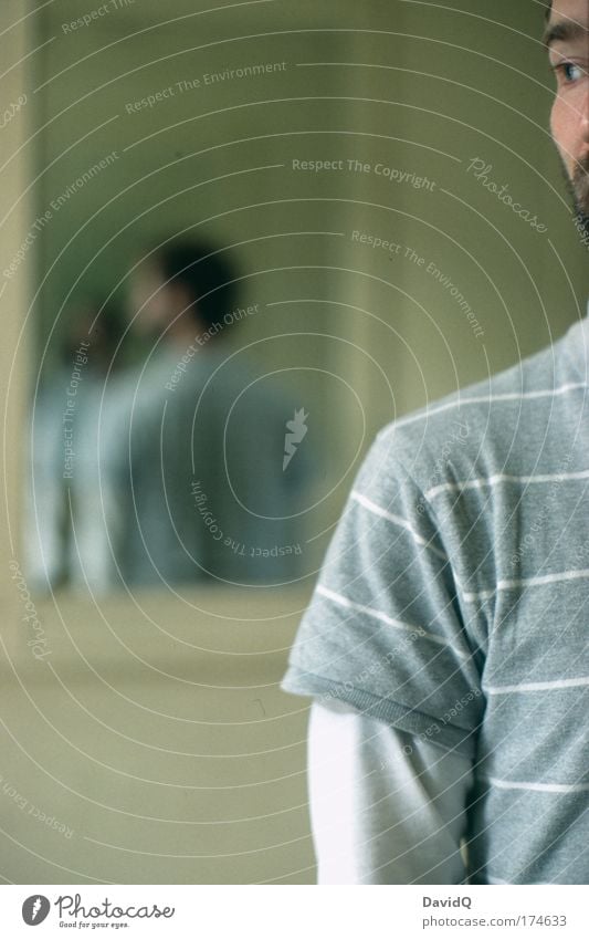 glimpse Colour photo Interior shot Reflection Shallow depth of field Upper body Profile Masculine Face 1 Human being Mirror Far-off places Cold Natural Truth