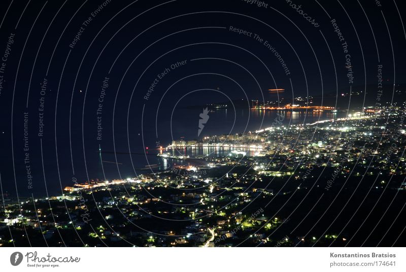 Night view of a harbour town Colour photo Exterior shot Deserted Copy Space left Copy Space top Copy Space middle Neutral Background Light (Natural Phenomenon)