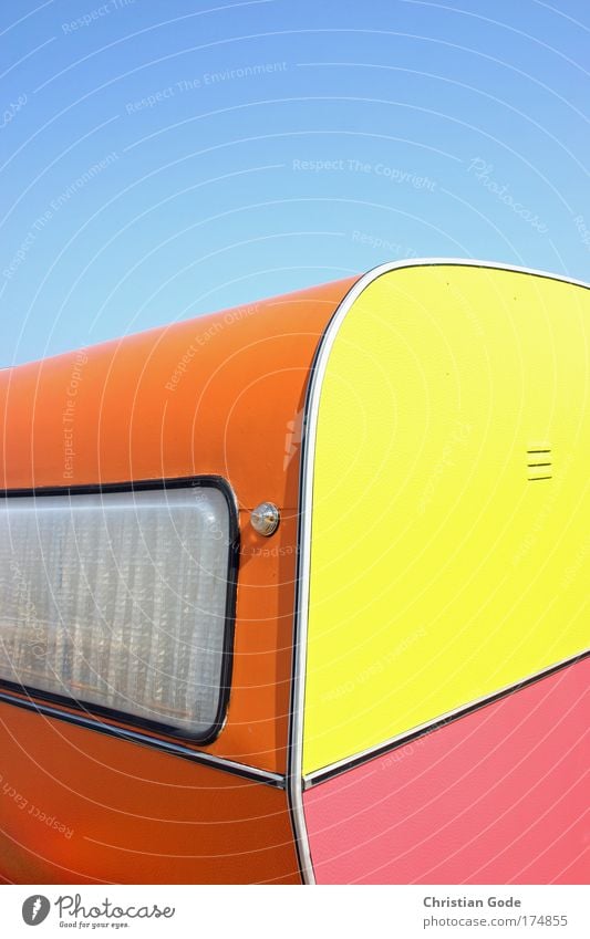 variegated Plastic Multicoloured Caravan Trailer Sky Sky blue Blue Blue sky Pink Yellow Orange Window Curtain Belgium Vacation & Travel Vacation traffic Round