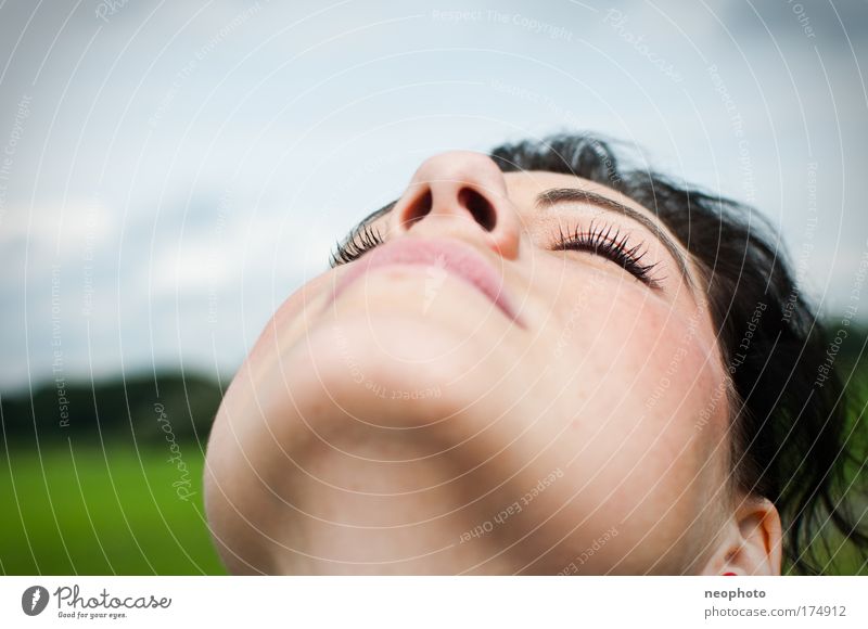 On the dike! Colour photo Subdued colour Exterior shot Close-up Day Shallow depth of field Portrait photograph Half-profile Upward Closed eyes Wellness Life