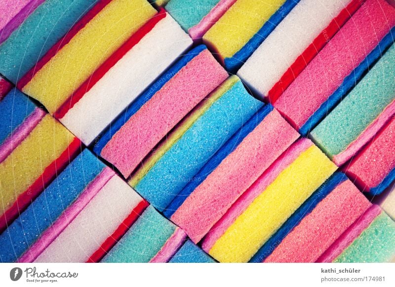 spring cleaning Colour photo Multicoloured Close-up Structures and shapes Bird's-eye view Cleaning agent Sponge cleaning sponge Plastic Pink Diligent