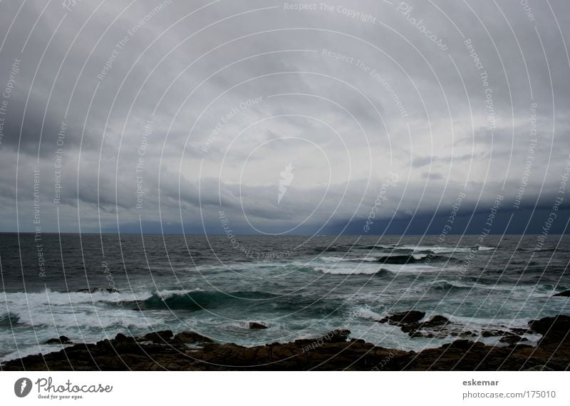 ocean Colour photo Subdued colour Exterior shot Deserted Copy Space top Day Wide angle Nature Landscape Elements Water Sky Clouds Storm clouds Horizon