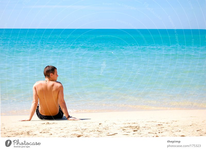 A day at the sea Colour photo Exterior shot Copy Space right Copy Space top Day Sunlight Shallow depth of field Central perspective Wide angle Rear view