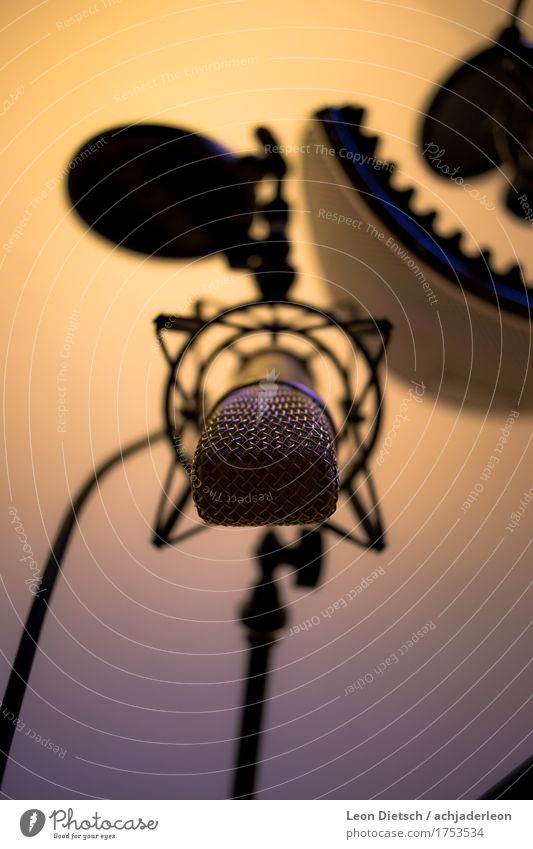 Large diaphragm microphone, pendant Microphone Music Singer Radio (broadcasting) Glittering Cold Warmth Blue Yellow Gold Gray recording Recording studio