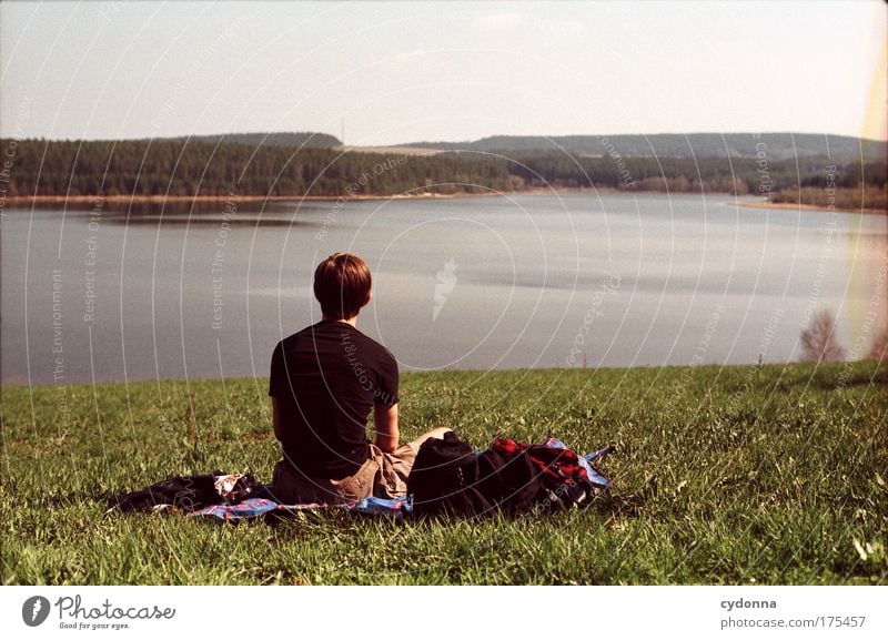 summer Colour photo Exterior shot Copy Space right Copy Space top Day Contrast Sunlight Shallow depth of field Central perspective Upper body Rear view