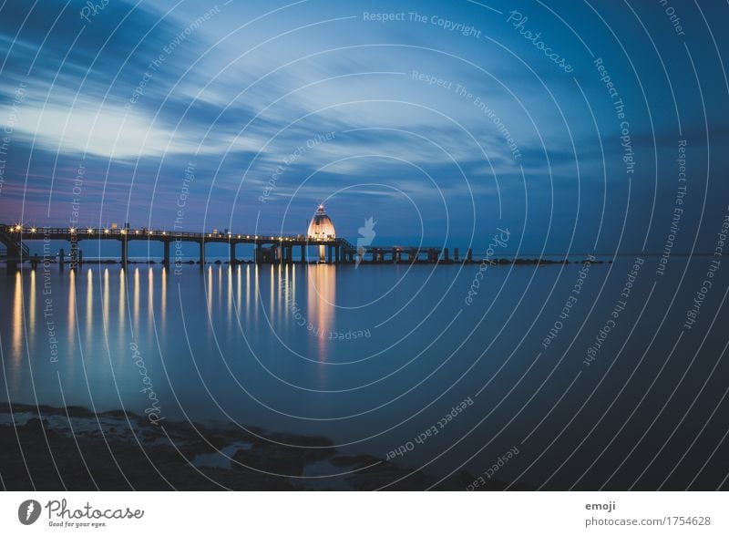 rebukes Environment Nature Sky Beach Baltic Sea Ocean Blue Rügen Sellin Colour photo Exterior shot Deserted Night Artificial light Long exposure Wide angle