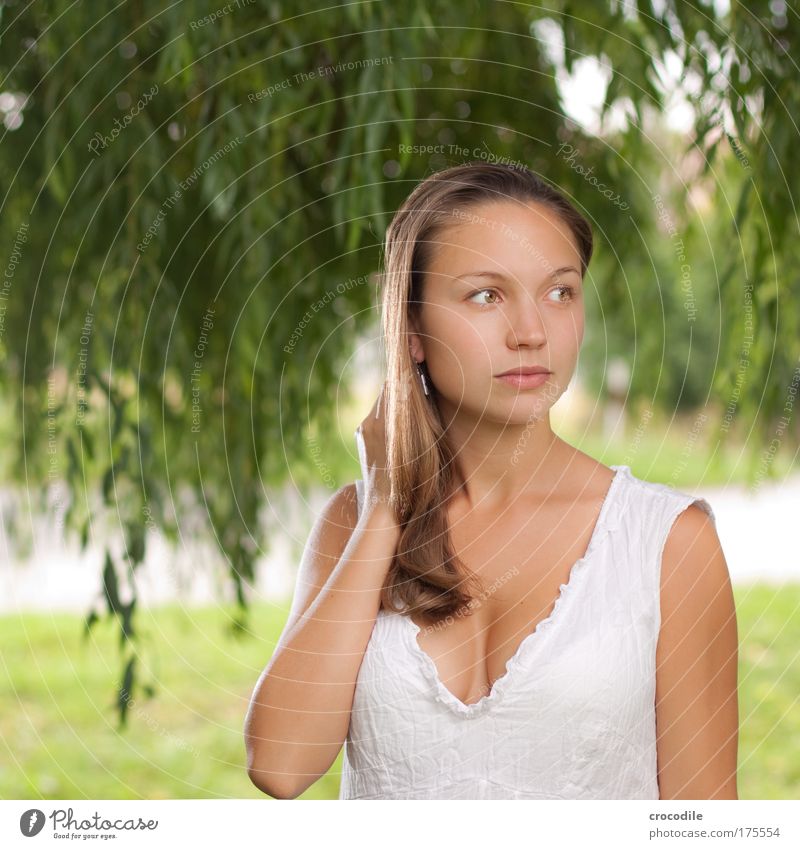 Beauty & Beauty Colour photo Exterior shot Copy Space left Day Flash photo Back-light Shallow depth of field Central perspective Portrait photograph Upper body