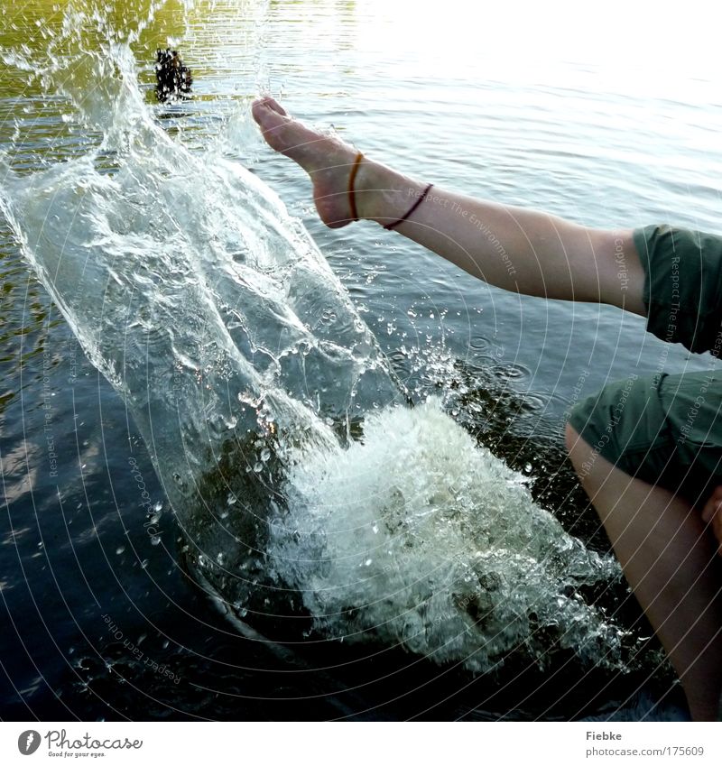 duck scaring manoeuvre Colour photo Multicoloured Exterior shot Copy Space bottom Day Contrast Joy Senses Swimming & Bathing Human being Young woman