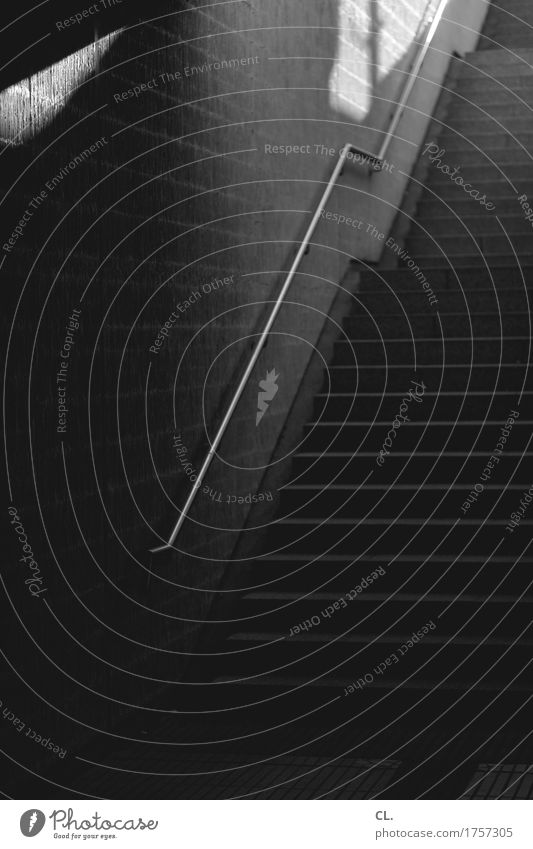 staircase Wall (barrier) Wall (building) Stairs Banister Dark Lanes & trails Target Upward Black & white photo Deserted Copy Space left Copy Space right