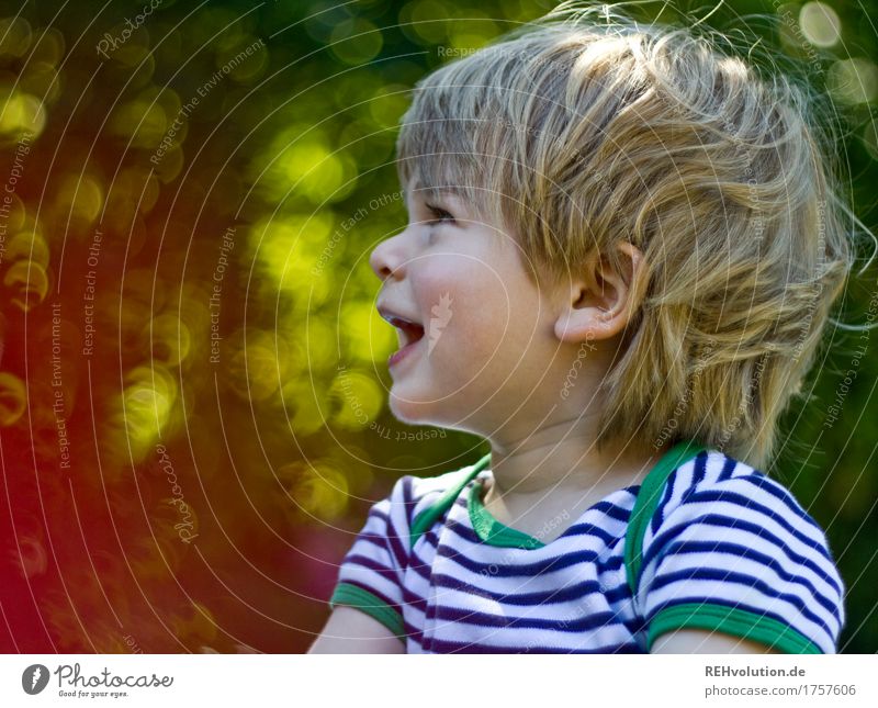 summer portrait Human being Masculine Child Toddler Boy (child) 1 1 - 3 years Environment Nature Garden Communicate To talk Authentic Friendliness Happiness