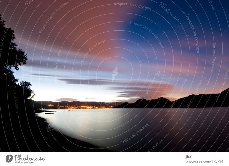 Okanagan Lake Colour photo Exterior shot Experimental Evening Twilight Night Reflection Long exposure Wide angle Joy Vacation & Travel Freedom Summer Water Sky