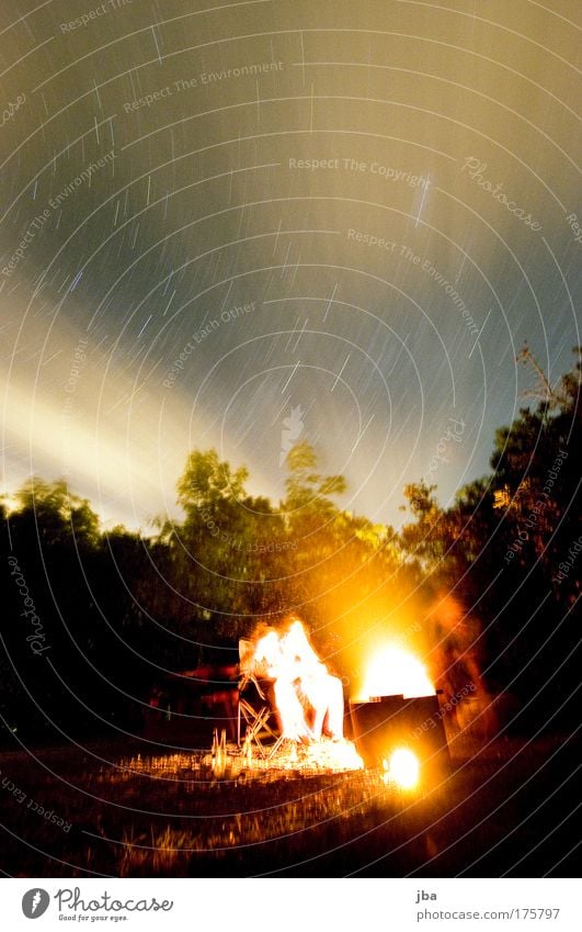 decay Colour photo Exterior shot Copy Space top Night Long exposure Fire Sky Night sky Stars Hot Warmth Fireplace Camp fire atmosphere Fireglow