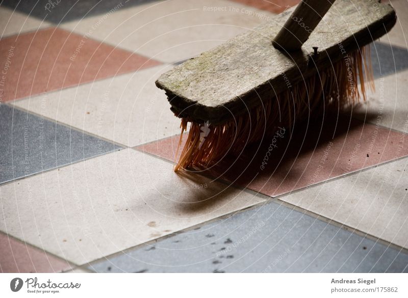 In process Colour photo Interior shot Detail Deserted Shadow Contrast Living or residing Flat (apartment) Tile Ground Floor covering Broom Dirty Stone Wood Line