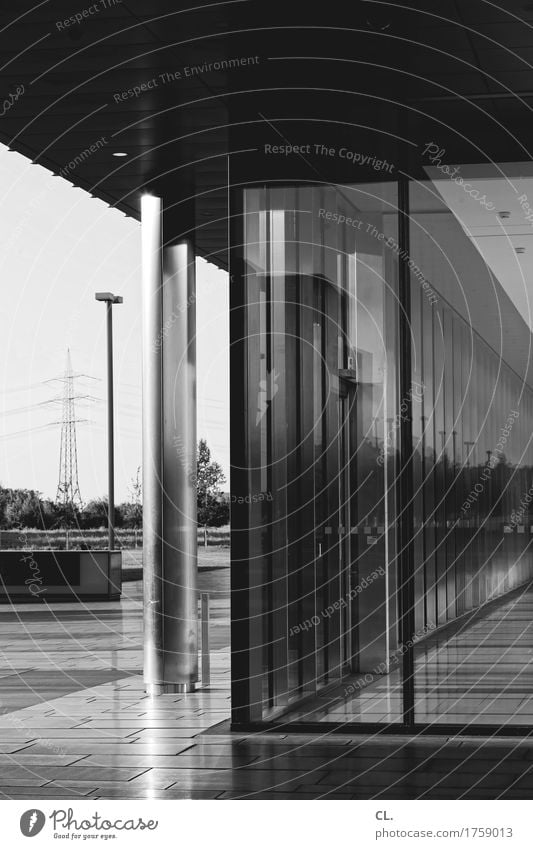 foyer Town Building Architecture Wall (barrier) Wall (building) Facade Window Door Electricity pylon Column Lantern Complex Black & white photo Exterior shot