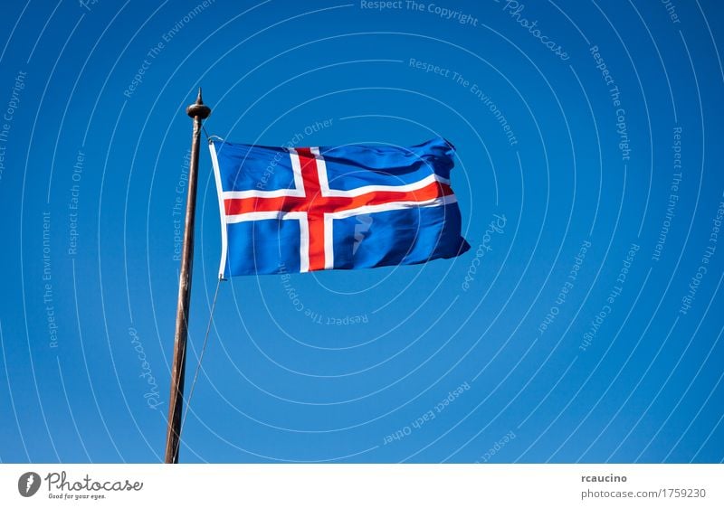 The civil national flag of Iceland Sky Flag Blue Red White Icelandic cross sunny Exterior shot Deserted