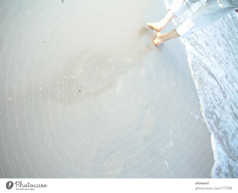 Beach Series I Man Ocean Waves Reflection Going To go for a walk Hiking Pants Wet Footprint Sand Walking Feet Legs Barefoot