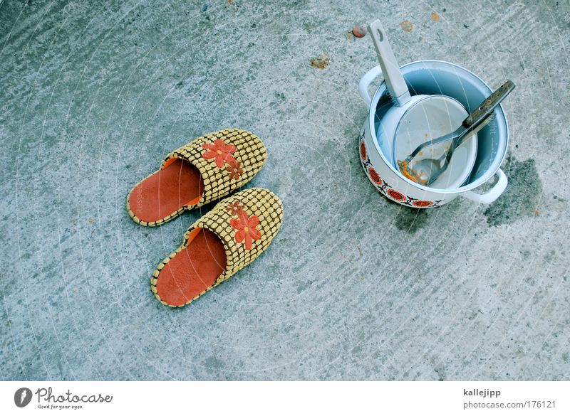 slipper animal Colour photo Exterior shot Deserted Bird's-eye view Nutrition Crockery Pot Cutlery Living or residing Flat (apartment) Footwear Idyll Slippers