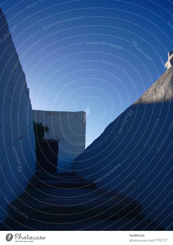 Heavens Door Colour photo Exterior shot Blue White Christian cross Church Stairs Occur Upward Sky Beautiful weather Cloudless sky Sunlight Contrast Shadow