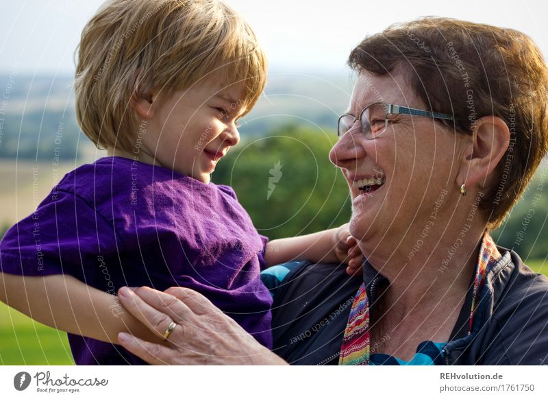 grandma and grandchildren laugh together Human being Masculine Feminine Child Toddler Boy (child) Woman Adults Female senior Grandmother Family & Relations