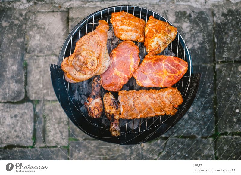 Fresh meat #2 Meat Poultry Steak Barbecue (apparatus) BBQ BBQ season Grill Eating Hot Delicious Juicy Orange Black Appetite Colour photo Exterior shot Deserted