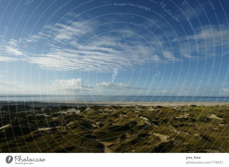 Summer clouds over Amrum Colour photo Exterior shot Deserted Copy Space top Day Long shot Wide angle Nature Landscape Water Clouds Beautiful weather Hill Coast