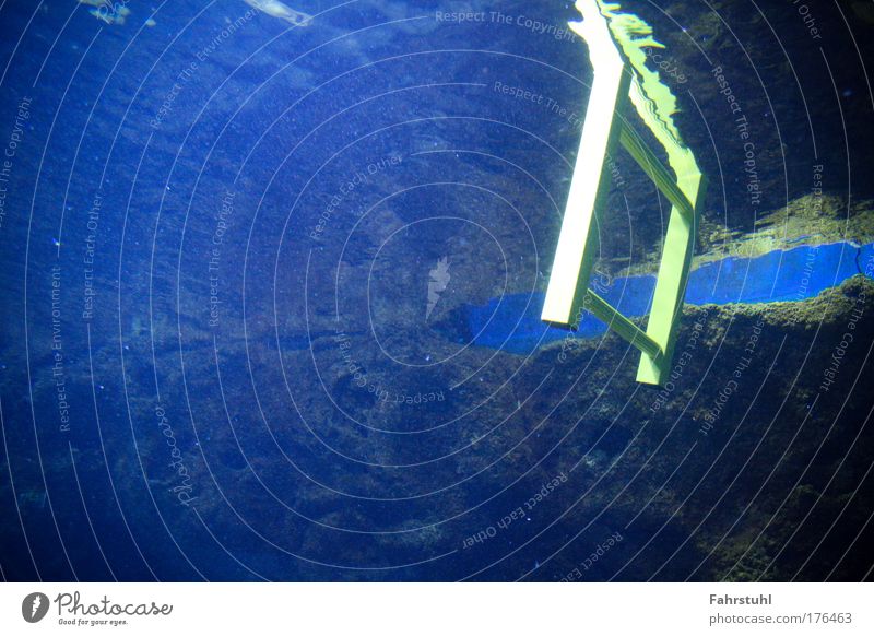 underwater staircase Colour photo Underwater photo Copy Space left Artificial light Dive Ladder Water Reef Discover Blue Yellow Curiosity