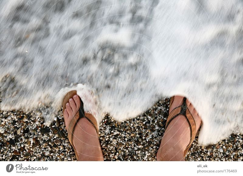 beach feeling Colour photo Exterior shot Copy Space top Day Motion blur Bird's-eye view Summer Summer vacation Beach Ocean Waves Feet 1 Human being Water