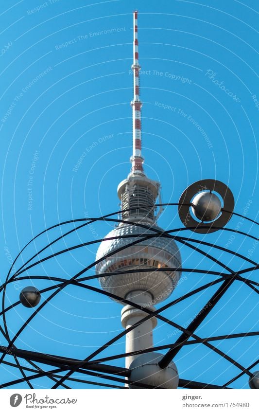 Alex meets Saturn Berlin Berlin TV Tower Alexanderplatz Capital city Tourist Attraction Landmark Blue Gray Red Silver White World time clock Rotate Stand Sphere