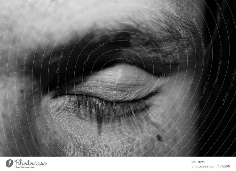 asleep Black & white photo Close-up Detail Night Contrast Central perspective Looking Looking into the camera Closed eyes Masculine Face Eyes Sleep White