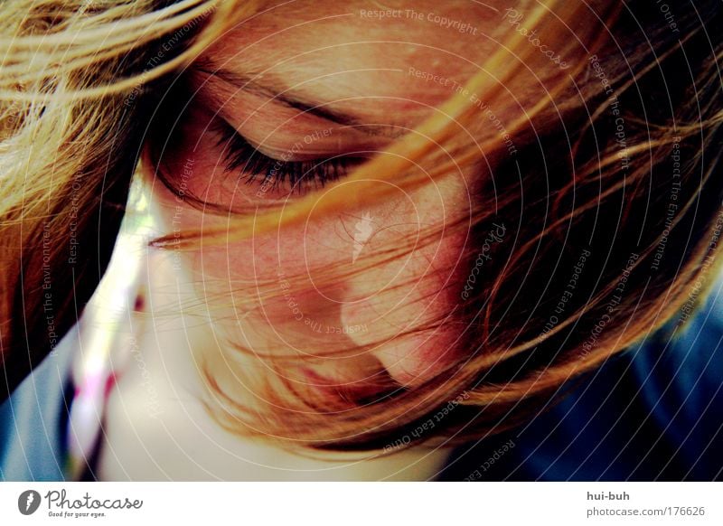 With you to Alice Colour photo Exterior shot Shallow depth of field Portrait photograph Downward Looking away Young woman Youth (Young adults) Head Emotions