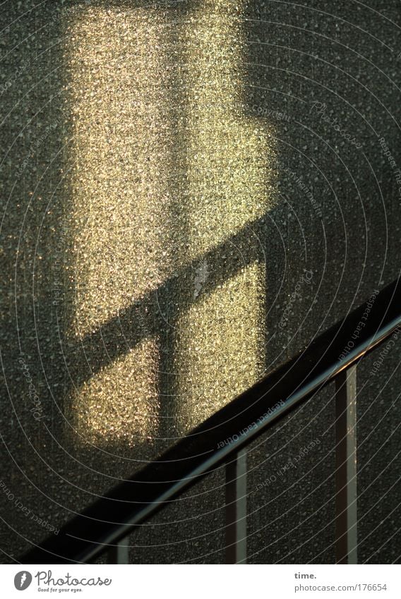 Staircase in the evening Stairs Staircase (Hallway) Evening Light Colour photo Banister Glass Slice Shadow Twilight up Upward Diagonal Crucifix Loneliness Empty