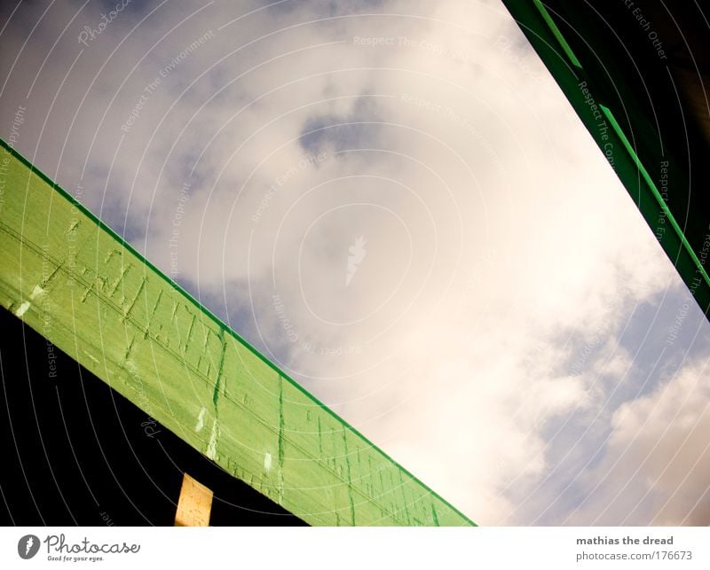 View upwards Colour photo Exterior shot Deserted Day Evening Twilight Shadow Contrast Sunlight Shallow depth of field Worm's-eye view Sky Clouds Parking garage