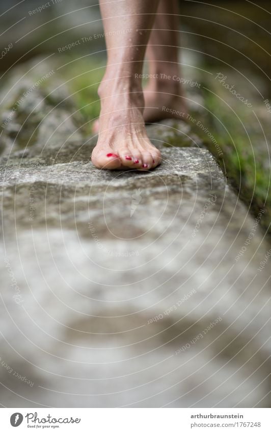 Woman barefoot in nature Beautiful Personal hygiene Pedicure Cosmetics Nail polish Healthy Wellness Swimming & Bathing Summer Hiking Human being Feminine