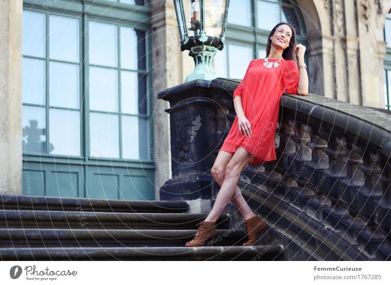 LadyInRed_1767285 Happy Beautiful Young woman Youth (Young adults) Woman Adults Human being 18 - 30 years Fashion Feminine Contentment Zwinger Dresden Tourist