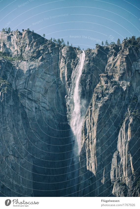 Waterfall Yosemite NP II Vacation & Travel Tourism Trip Adventure Far-off places Freedom Environment Nature Landscape Climate Hill Rock Mountain Peak Waves Lake