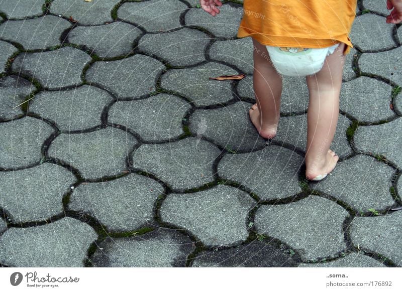 Progress Colour photo Exterior shot Toddler Infancy Bottom Legs Feet 1 - 3 years Places T-shirt Nappy Going Gray Emotions Joie de vivre (Vitality) Bravery Power