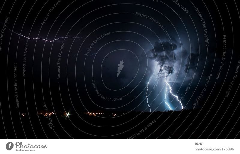 .heat thunderstorm 2.0 Deserted Copy Space left Copy Space bottom Night Light (Natural Phenomenon) Panorama (View) Energy industry Environment Nature Landscape