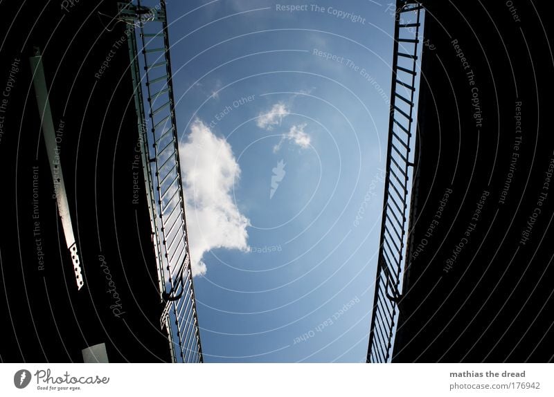 EBERSWALDER Colour photo Exterior shot Deserted Day Light Shadow Contrast Sunlight Worm's-eye view Sky Clouds Summer Beautiful weather Train station