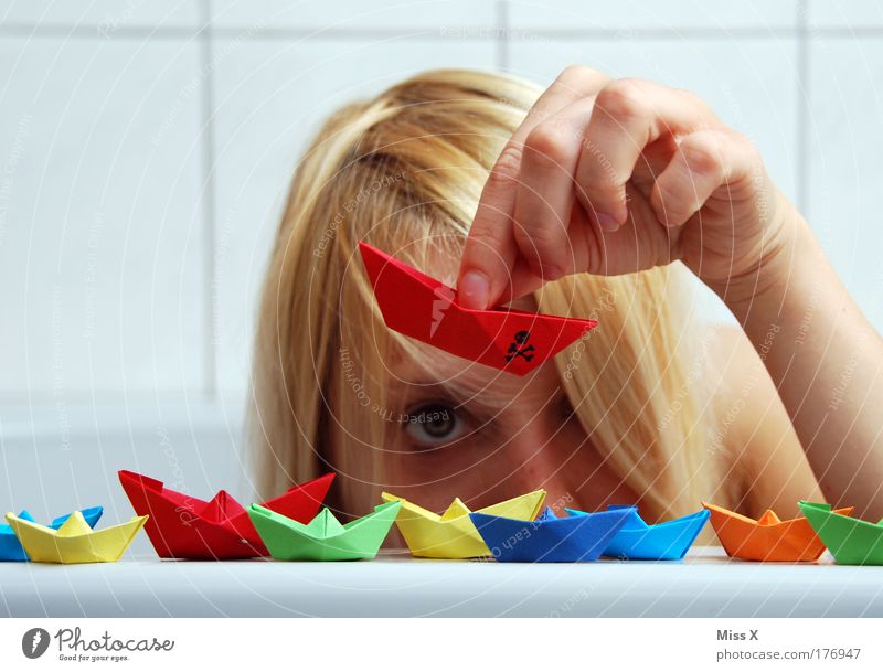 I'm captain in my bathtub. Colour photo Multicoloured Interior shot Close-up Copy Space left Copy Space right Copy Space top Forward Swimming & Bathing Playing