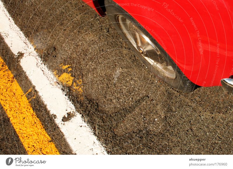 park and ride Colour photo Exterior shot Detail Parking lot Marker line Asphalt Street Road traffic Car Vintage car Line Old Search Find Free Coated Day