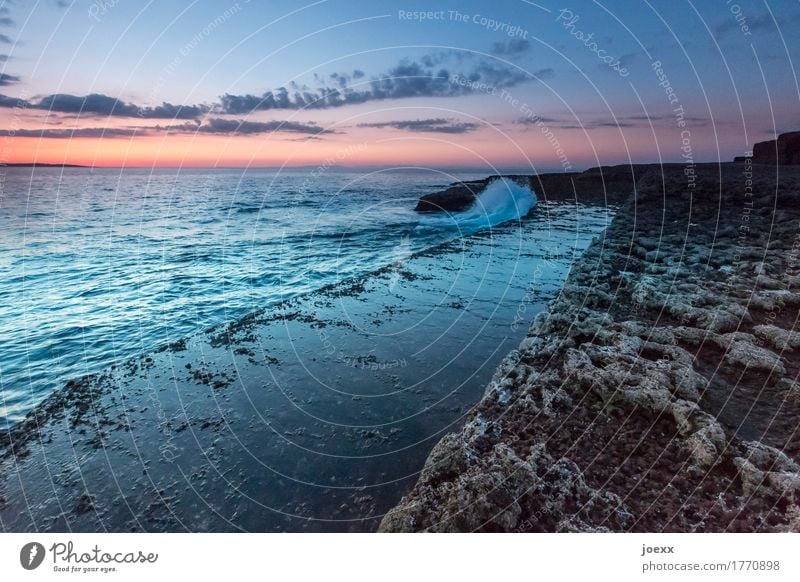 In between you Far-off places Ocean Waves Landscape Sky Clouds Horizon Sunrise Sunset Beautiful weather Rock Coast Island Ireland Infinity Blue Brown Orange