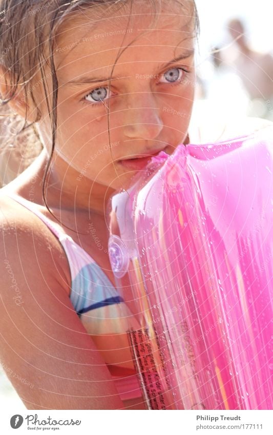 young girl Colour photo Exterior shot Close-up Macro (Extreme close-up) Copy Space right Copy Space bottom Day Reflection Sunlight Back-light High-key