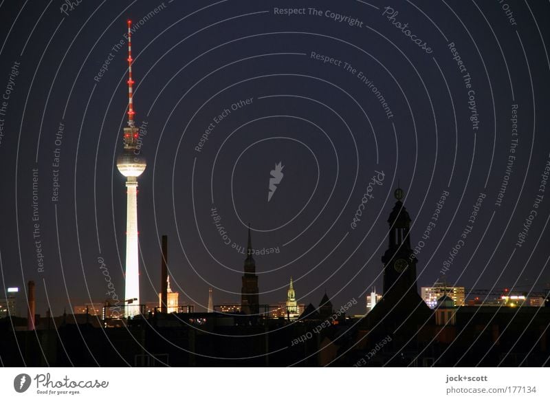 Night shift in Berlin Night sky Prenzlauer Berg Capital city Downtown Quarter Tourist Attraction Landmark Berlin TV Tower Illuminate Far-off places Moody