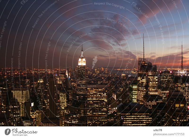 new york Colour photo Multicoloured Exterior shot Evening Twilight Long exposure Bird's-eye view Panorama (View) New York City USA united states of america