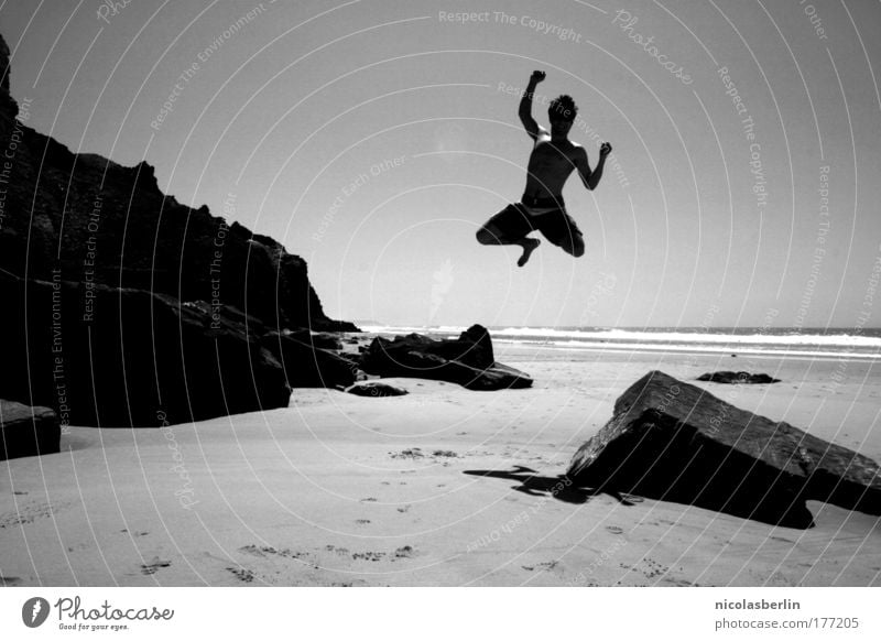 High Jump: Bronze Black & white photo Exterior shot Copy Space top Copy Space bottom Shadow Contrast Silhouette Sunlight Sunbeam Full-length Life