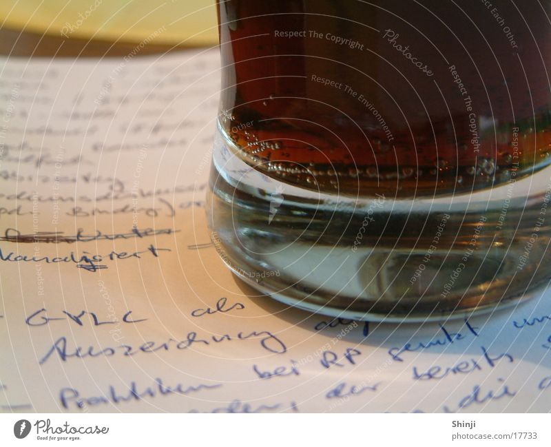 Glass on paper Cola Beverage Paper Handwriting Lemonade Piece of paper Refreshment Macro (Extreme close-up) Close-up Medal GYLC Mineral water Blow