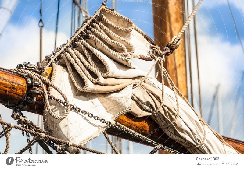 Sails on the forestay of a historic sailing ship in Kappeln Leisure and hobbies Vacation & Travel Tourism Trip Nature Water Wind Port City Harbour Navigation