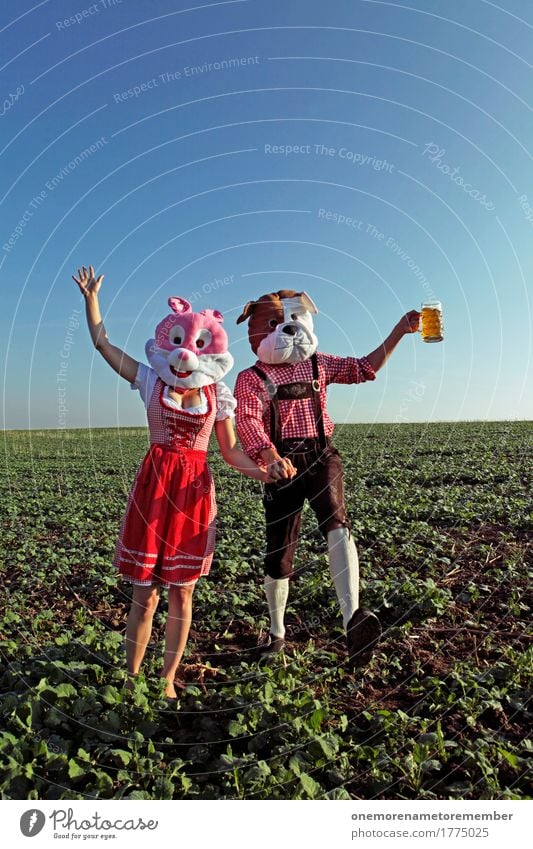 Oktoberfest - together Art Work of art Esthetic Bavaria Beer Party mood Beer glass Froth Beer mug Costume Absurdity Creativity Joy Comical Funster